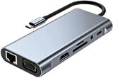 Kuzey's Store Macbook Pro Air ile Uyumlu Type-c Çevirici Dönüştürücü Çoklayıcı Pd Şarj Hdmı Sd Network Vga Girişli 11 In 1
