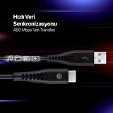 mojue by ttec Ekstra Day USB-A - USB-C 2A Şarj Kablosu 300cm Siyah