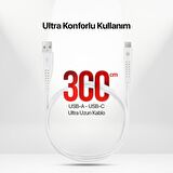 mojue by ttec Ekstra Day USB-A - USB-C 2A  Şarj Kablo 300cm Beyaz