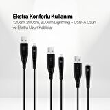 mojue by ttec Ekstra Dayanıklı USB-A - iPhone Lightning 2A 3’lü Şarj Kablosu Seti 120/200/300cm