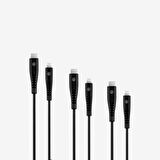 mojue by ttec EkstraDay USB-C - iPhone Lightning 3A 3’lü 1,2/2/3m Siyah