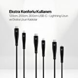 mojue by ttec EkstraDay USB-C - iPhone Lightning 3A 3’lü 1,2/2/3m Siyah