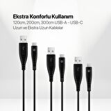 mojue by ttec EkstraDay USB-A - USB-C 2A 3’lü Kablo 1,2/2/3m