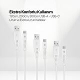 mojue by ttec EkstraDay USB-A - USB-C 2A 3’lü Kablo 1,2/2/3m Beyaz