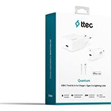 Ttec Quantum Pd Apple Mfi Lisanslı 20W Seyahat ve Araç Şarj Aleti + Type-C/lightning Kablo (Apple Uyumludur.)