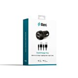 Ttec SmartCharger Duo3.1A Araç Şarj Aleti Çift USB Lightning ve Type-C Kablo
