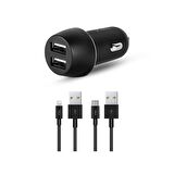 Ttec SmartCharger Duo3.1A Araç Şarj Aleti Çift USB Lightning ve Type-C Kablo