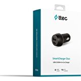 Ttec Smartcharger Duo 3.1A Araç Şarj Aleti Usb-C+Usb-A Siyah