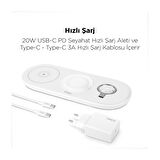 Smartcharger Air iPhone Uyumlu+Apple Watch Uyumlu+Airpods Kablosuz Hızlı Şarj Aleti ve Pd 20W Seyahat Şarj Aleti