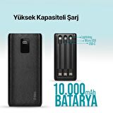 ttec PowerSlim Trio LCD 10.000mAh PD 22,5W Dahili Kablolu Taşınabilir Şarj Aleti / Powerbank