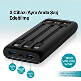 ttec PowerSlim Trio LCD 10.000mAh PD 22,5W Dahili Kablolu Taşınabilir Şarj Aleti / Powerbank