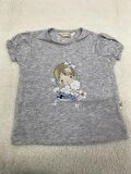 Mini Damla T-Shirt Kedili Kız Gri Melanj