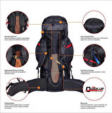 Quickup Hiking Sırt Çantası 65 Litre- Kırmızı Dağcı Sırt Çantası Kamp Çantası