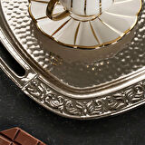 Porsima 3566 2 li Paslanmaz Gümüş Çelik Kahve Tepsisi Oval Gümüş Tepsi Dekoratif Servis Sunum Tepsisi