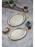 Cooker CKR3907 Gold Kulplu Gümüş Oval Tepsi 2'li