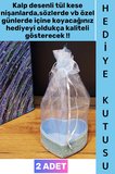 #Hediye Dekoratif Düğün Nişan Söz Kına Eş Nişanlı Sevgililer Günü Hediye Kutusu Çok Şık Simli Kalpli Kutu Mavi Tül Kese 2 Adet
