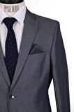 Slim Fit Pamuklu Gri Takım Elbise