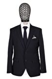 Slim Fit Yünlü Lacivert Takım Elbise