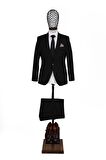 Slim Fit Yünlü Siyah Takım Elbise