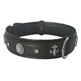 Markapet Deri Parlak Taşlı Köpek Boyun Tasması 44-50 cm Medium Siyah