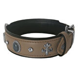 Markapet Deri Doğal Taşlı Köpek Boyun Tasması 39-45 cm Small Taba