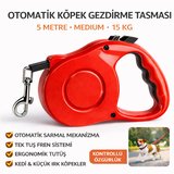 Karamel Pet Otomatik  Köpek Gezdirme Tasması Medium 5 Metre 15 kg Kırmızı