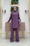 Taş Baskı Desenli Tunik Pantolon Takım 8447 Lila
