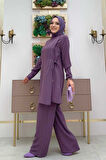 Taş Baskı Desenli Tunik Pantolon Takım 8447 Lila