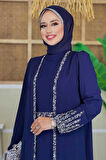 Taş İşleme Detaylı Yelekli Elbise Takım 3838 Lacivert