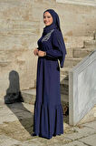 Boydan Düğmeli Omuz Taş İşleme Detaylı Ferace Elbise 3840 Lacivert
