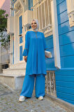 Taş İşleme Detaylı Pantolonlu Tunik Takım 8464 Mavi