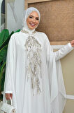 Pul Payet İşlemeli Şifon Pelerinli Elbiseli Abiye Takım 3774 Ekru