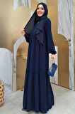 Fermuarlı Kol Manşetleri Lastikli Fırfırlı Elbise 6001 Lacivert
