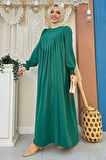 Kol Manşetleri Büzgülü Elbise 6004 Zümrüt