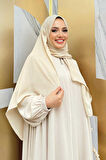 Oval Büzgülü Kol Manşetleri Lastikli Fermuarlı Tam Boy Ferace 6005 Bej