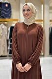 Fermuarlı Kol Manşetleri Büzgülü Mevlana Ferace 6007 Kahverengi