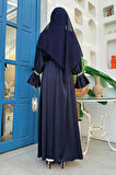 Taş İşleme Detaylı Kuşaklı Elbiseli Abaya Takım 3860 Lacivert