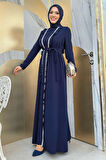 Boydan Fırfırlı Yelekli Elbise Takım 8489 Lacivert