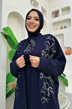 İşleme Detaylı Abaya ve Elbise Takım 8486 Lacivert