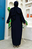 İşleme Detaylı Abaya ve Elbise Takım 8486 Lacivert