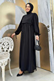 Çift Katlı Bağlama Detay Elbise 6003 Siyah