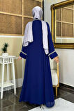 İnci Detaylı Abaya Elbise Takım 8493 Lacivert