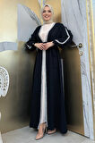 Kolları Fırfırlı Taş Detay Abayalı Takım 8484 Siyah