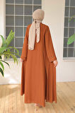 Taş İşleme Detaylı Elbise Abaya Takım 3873 Taba