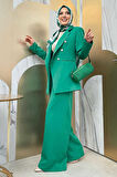 Düğme Detay Blazer Ceket Bol Pantolon Takım 8302 Yeşil
