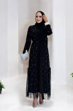 İncili Abaya Ve Elbise Takım 8491 Siyah
