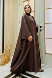 Taş İşlemeli Elbiseli Abaya Takım 8499 Kahverengi