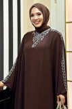 Taş İşlemeli Elbiseli Abaya Takım 8499 Kahverengi