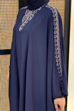 Taş İşlemeli Elbiseli Abaya Takım 8499 Lacivert