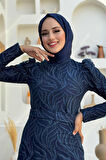 Bym Fashion Dal Desenli Simli Tül Abiye Elbise 1140 Lacivert